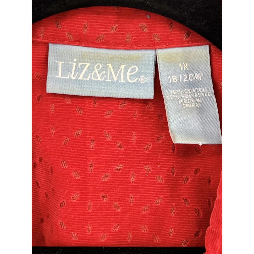 Red Eyelet Button-Down Shirt Plus Size 1X Cotton Blend Liz & Me - Picture 3 of 8
